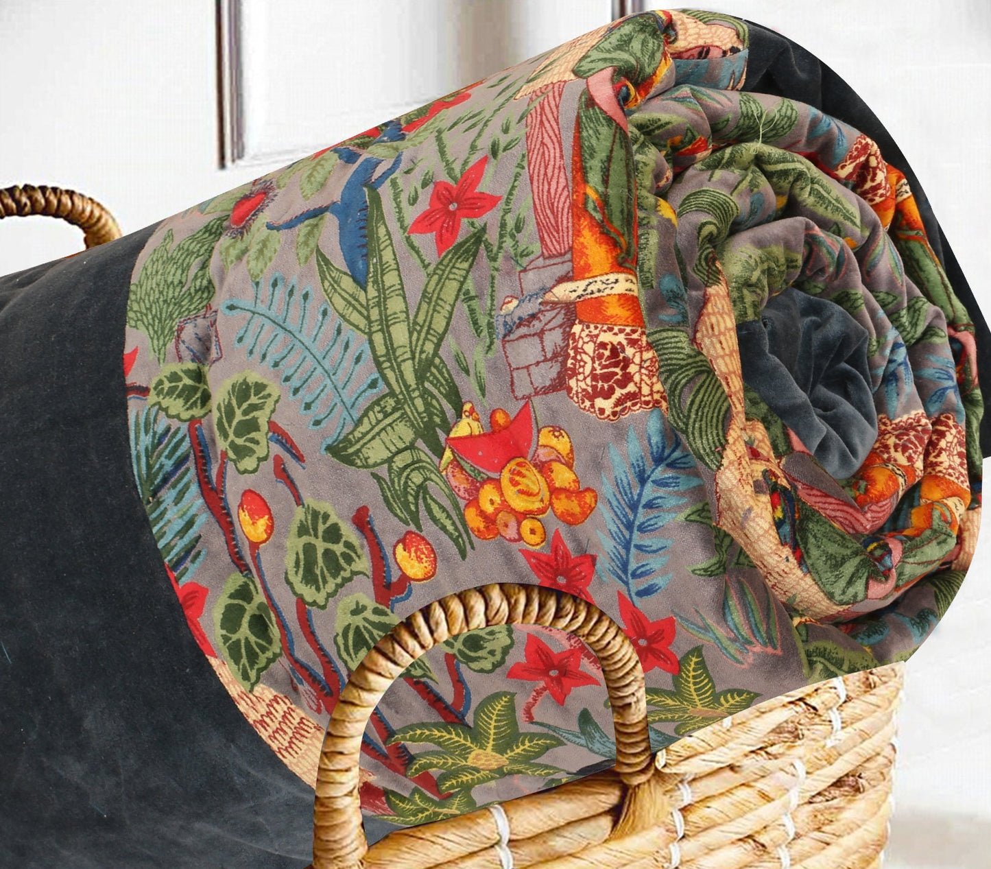 Velvet Quilt Frida Kahlo Grey Inspired with border