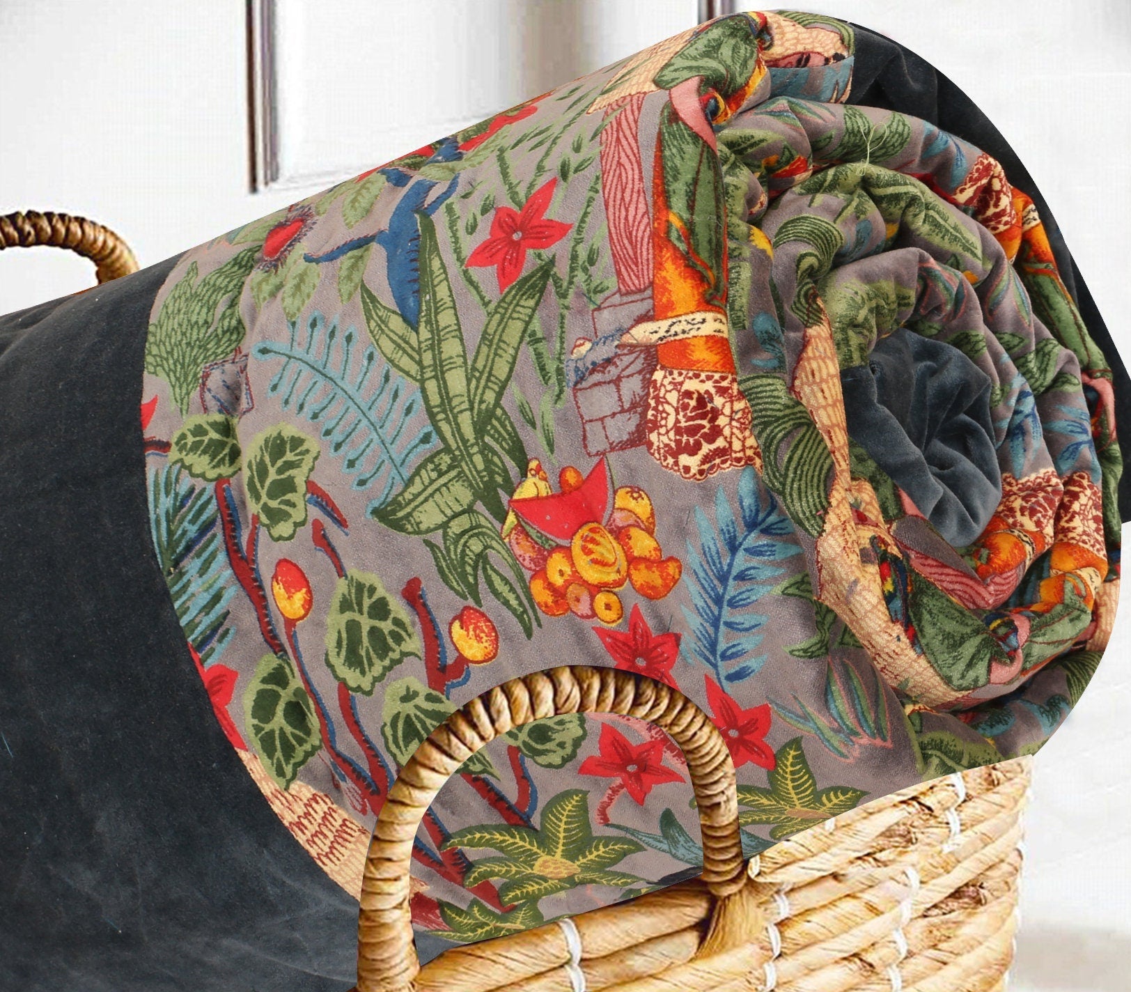 Velvet Quilt Frida Kahlo Grey Inspired with border