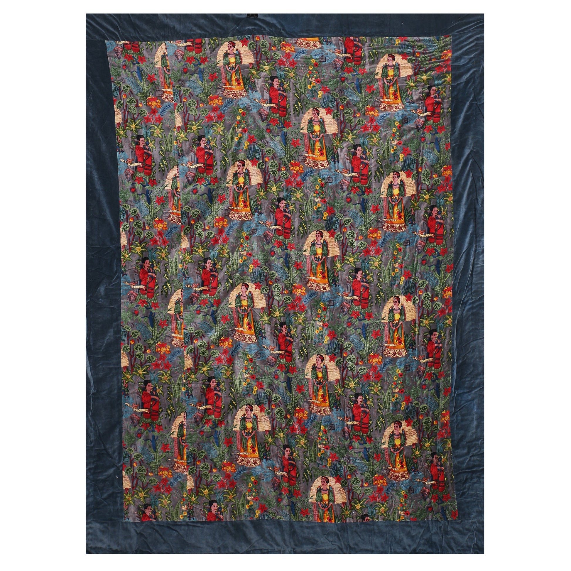Velvet Quilt Frida Kahlo Grey Inspired with border