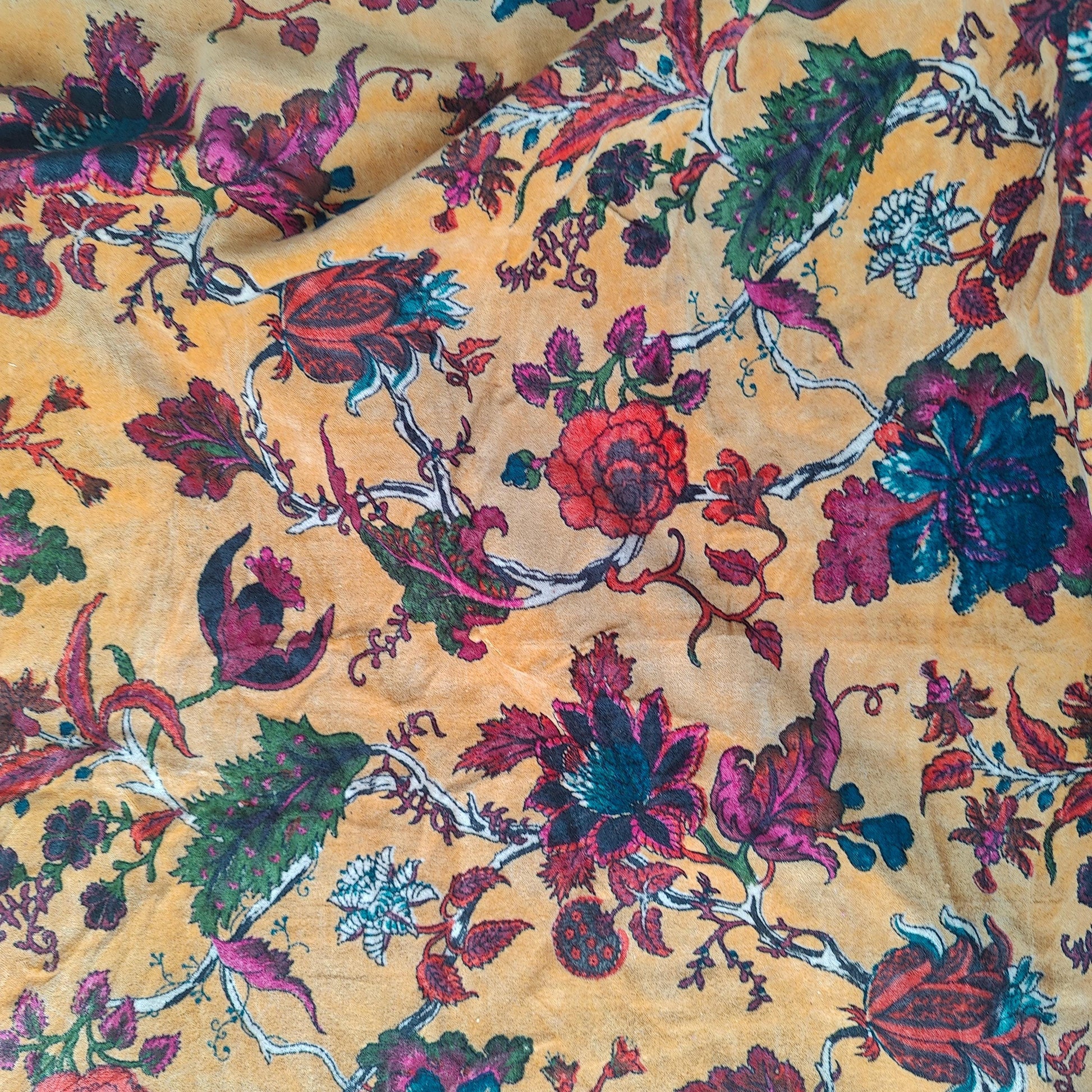 Cotton Velvet Fabric for Upholstery / DIY/ Dresses -Tree of Life Yellow
