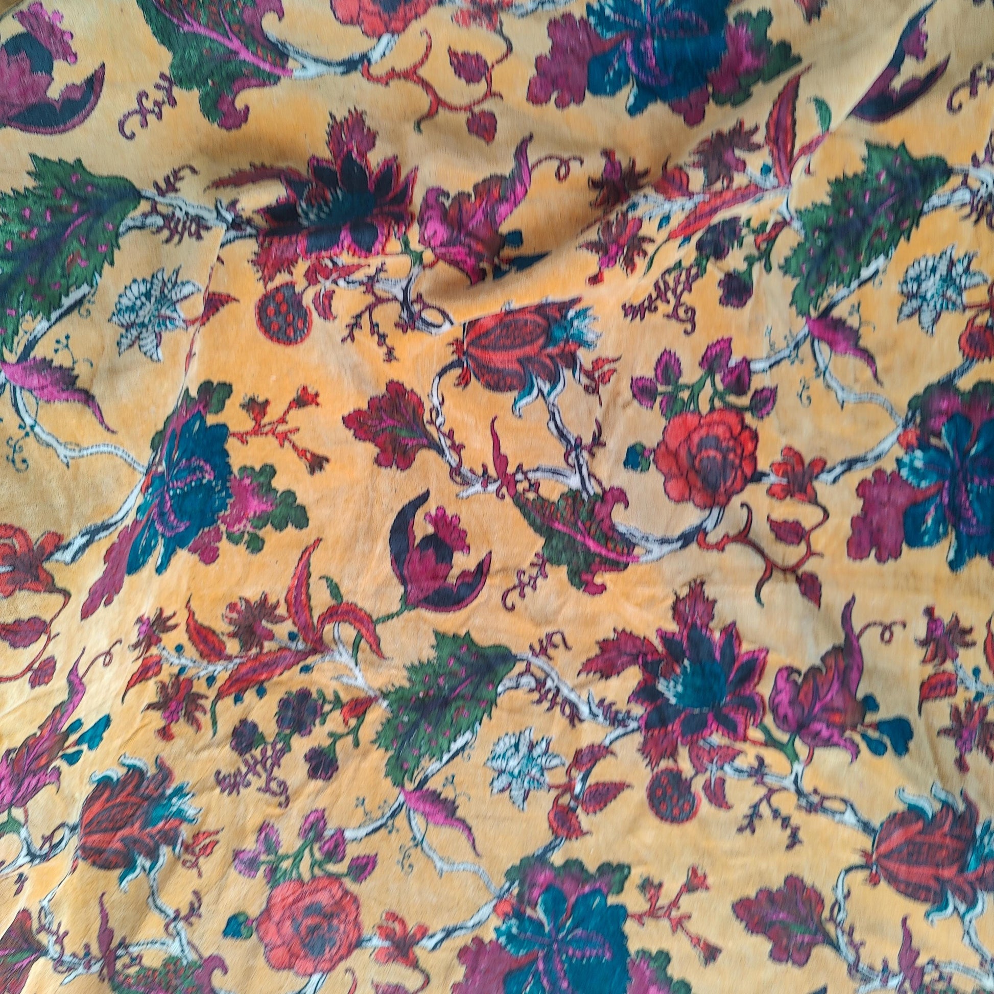 Cotton Velvet Fabric for Upholstery / DIY/ Dresses -Tree of Life Yellow