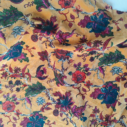 Cotton Velvet Fabric for Upholstery / DIY/ Dresses -Tree of Life Yellow