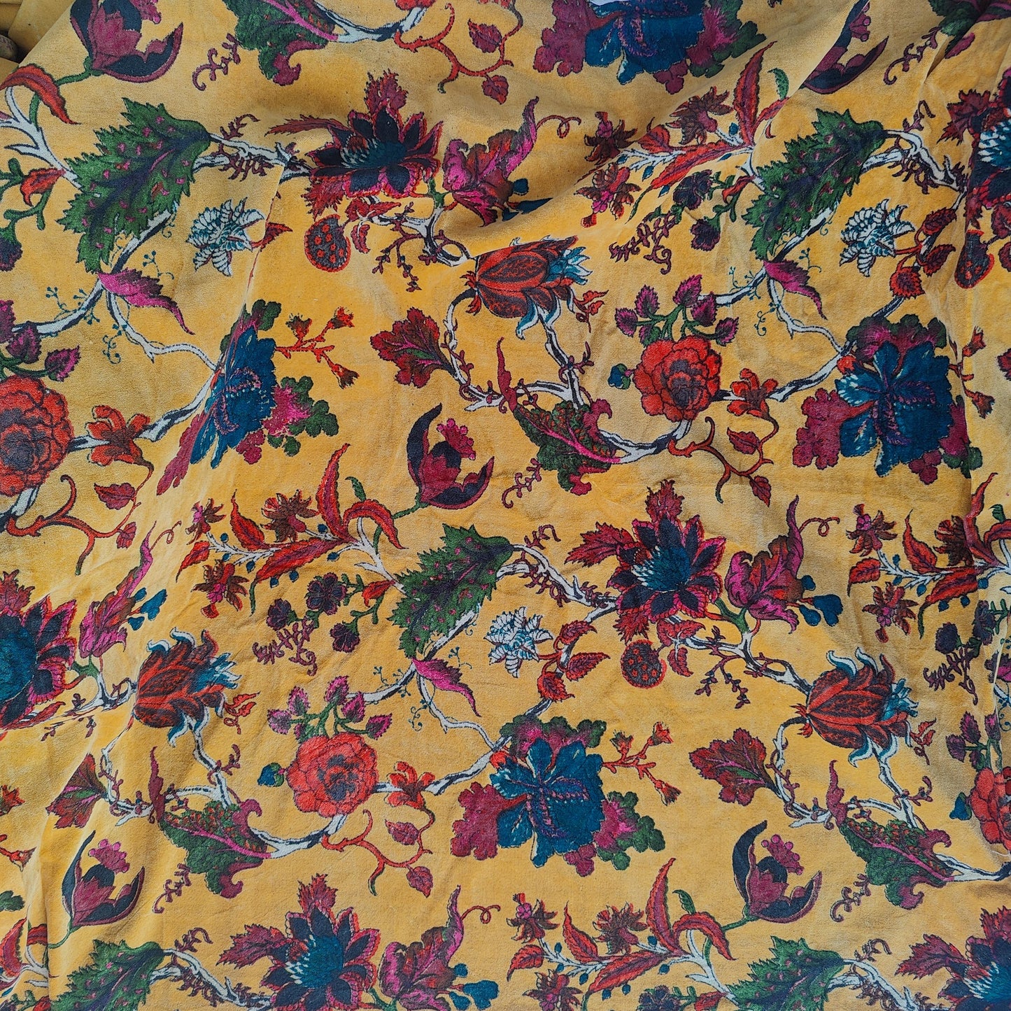 Cotton Velvet Fabric for Upholstery / DIY/ Dresses -Tree of Life Yellow