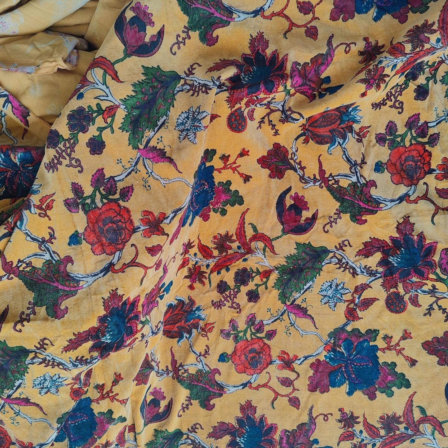 Cotton Velvet Fabric for Upholstery / DIY/ Dresses -Tree of Life Yellow