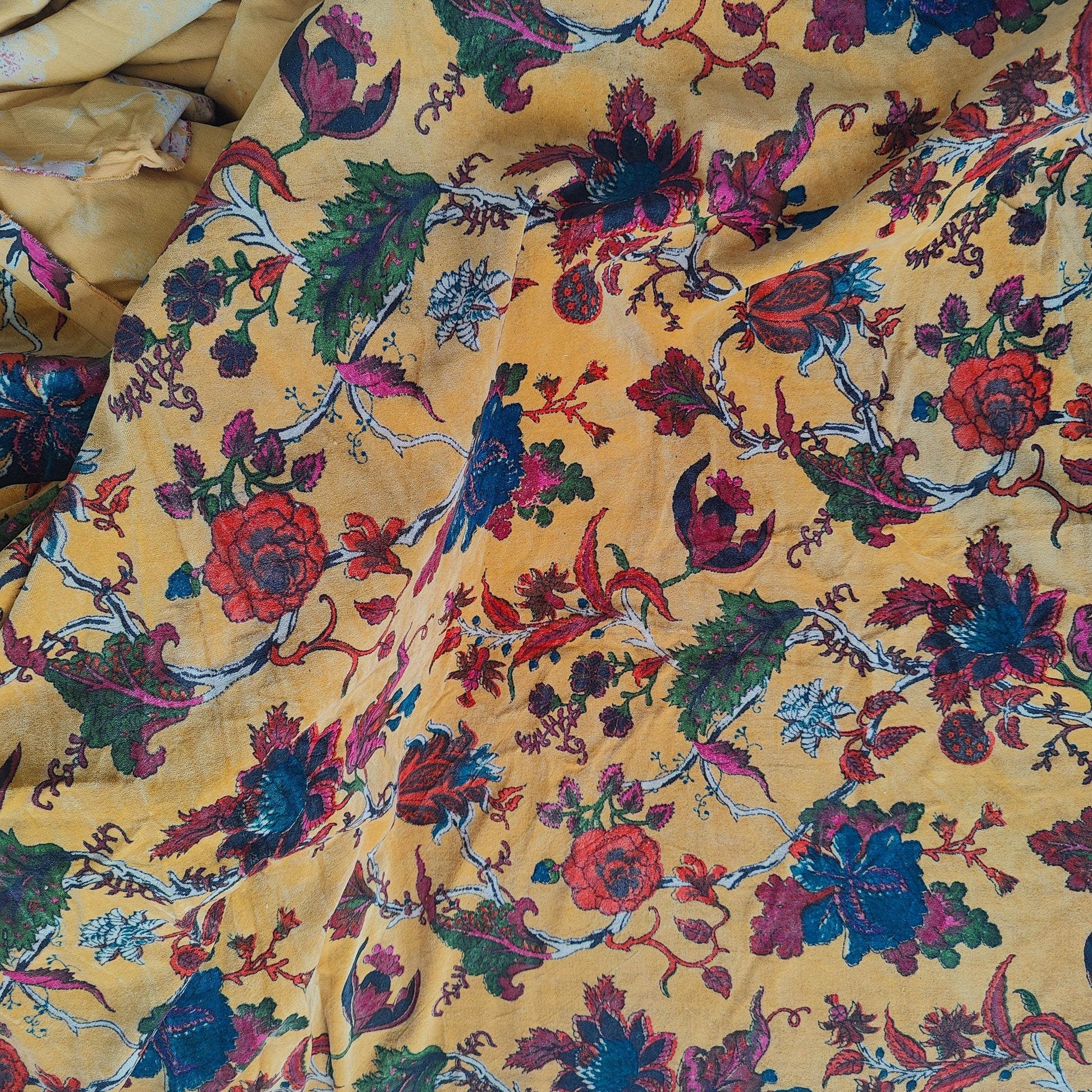 Cotton Velvet Fabric for Upholstery / DIY/ Dresses -Tree of Life Yellow