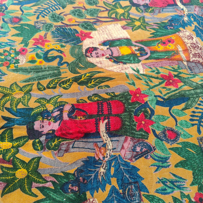 Cotton Velvet Fabric for Upholstery / DIY/ Dresses - Frida Kahlo Mustard