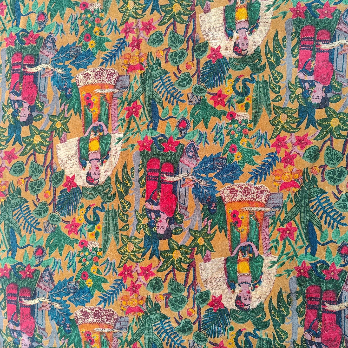 Cotton Velvet Fabric for Upholstery / DIY/ Dresses - Frida Kahlo Mustard