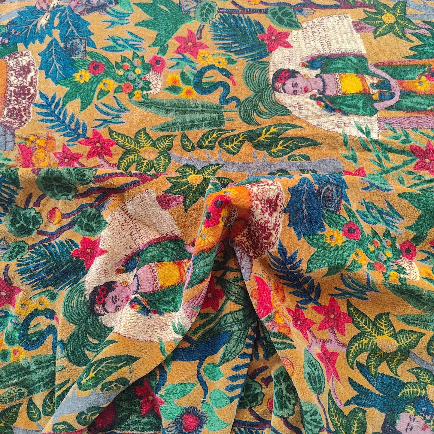 Cotton Velvet Fabric for Upholstery / DIY/ Dresses - Frida Kahlo Mustard