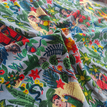 Cotton Velvet Fabric for Upholstery / DIY/ Dresses - Frida Kahlo Grey