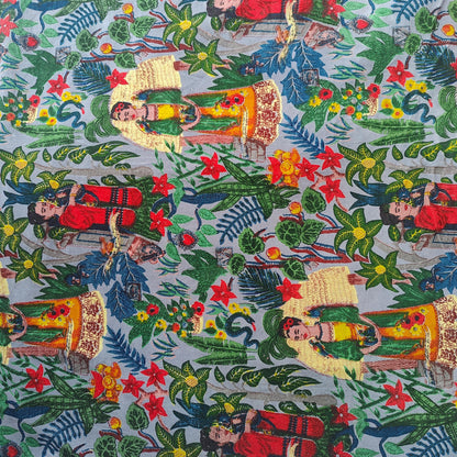 Cotton Velvet Fabric for Upholstery / DIY/ Dresses - Frida Kahlo Grey