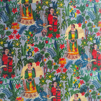 Cotton Velvet Fabric for Upholstery / DIY/ Dresses - Frida Kahlo Grey