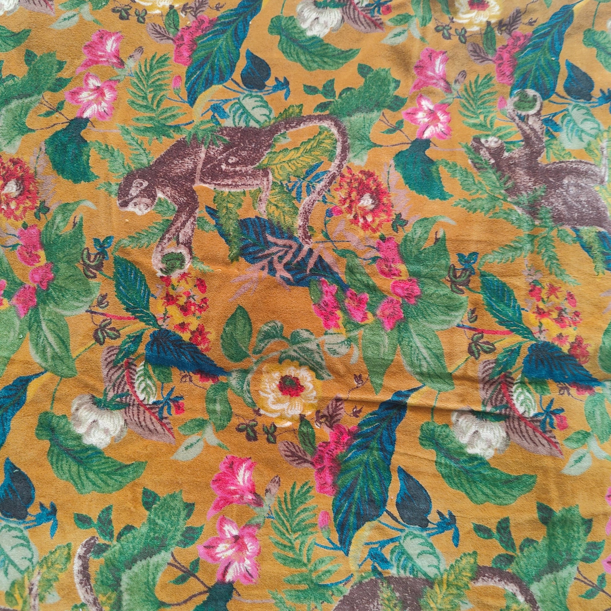 Cotton Velvet Fabric for Upholstery / DIY/ Dresses - Monkey forest yellow