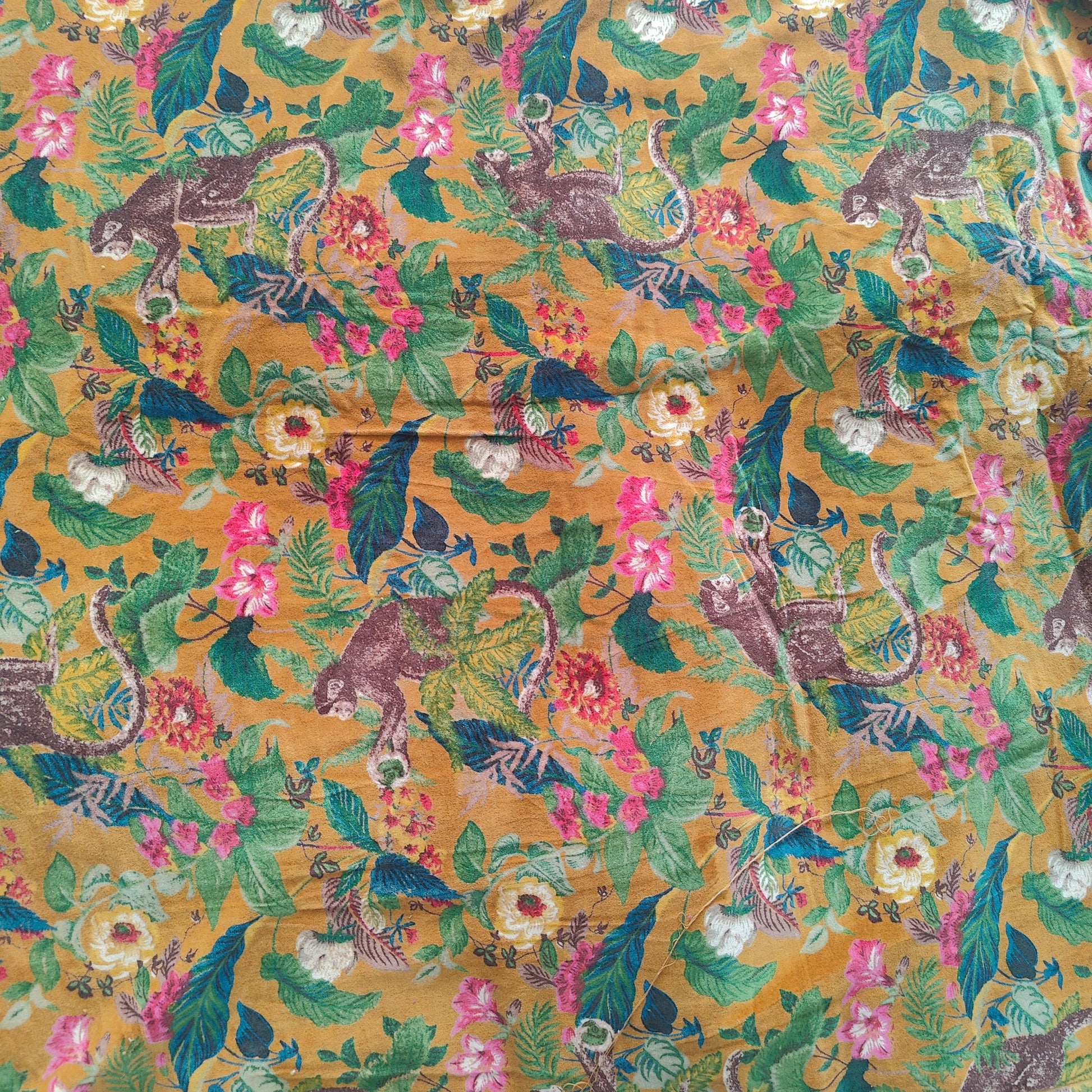 Cotton Velvet Fabric for Upholstery / DIY/ Dresses - Monkey forest yellow