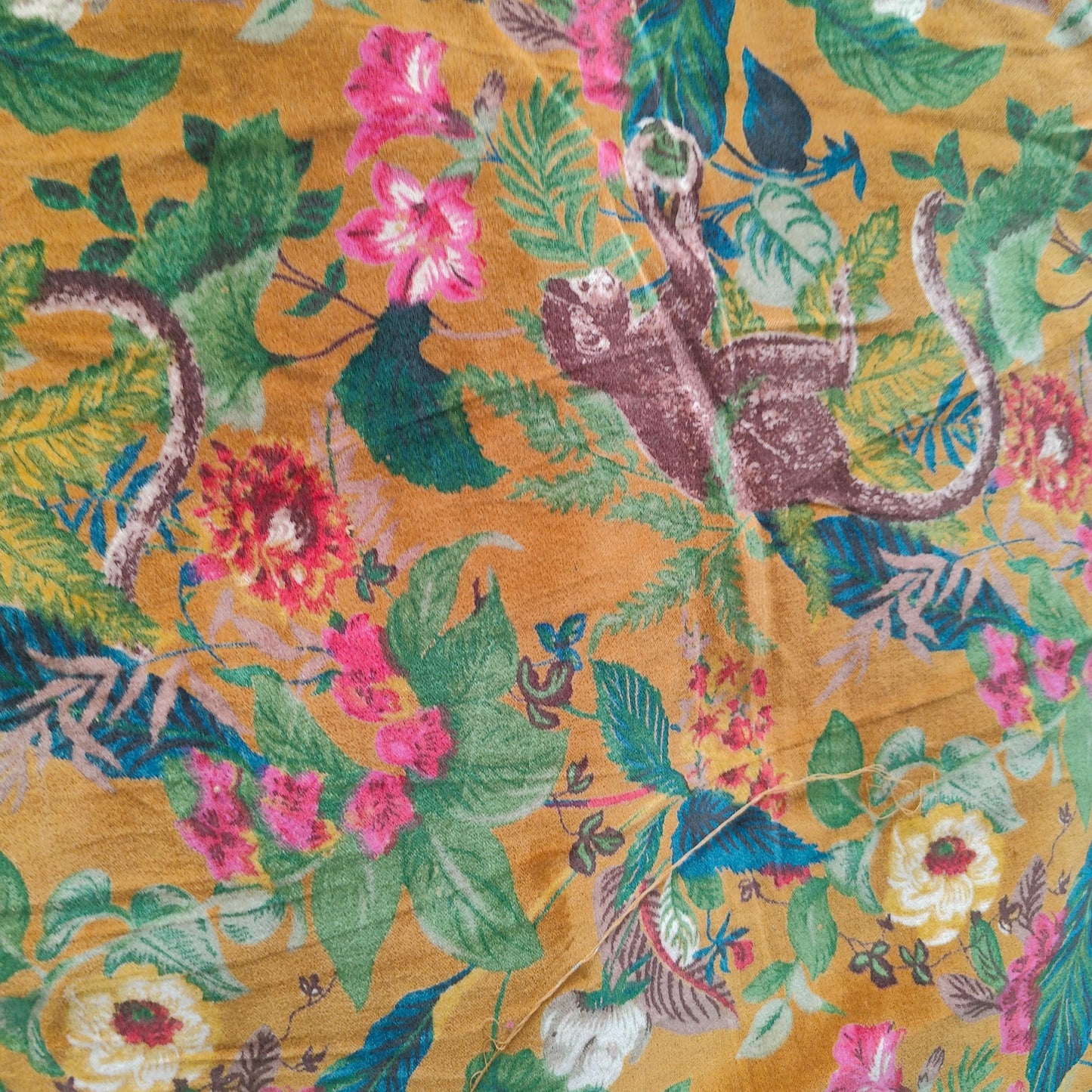 Cotton Velvet Fabric for Upholstery / DIY/ Dresses - Monkey forest yellow