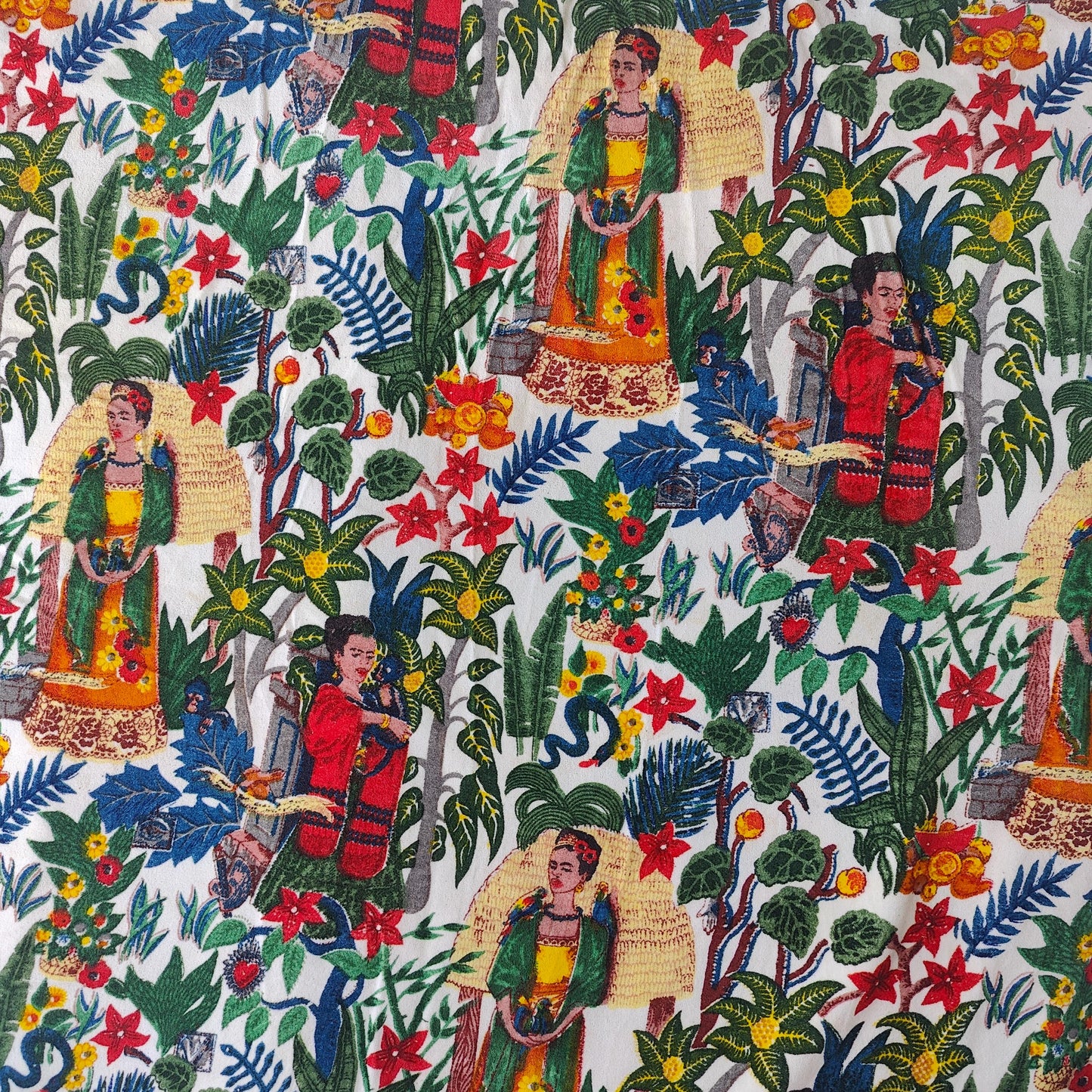 Cotton Velvet Fabric for Upholstery / DIY/ Dresses - Frida Kahlo White