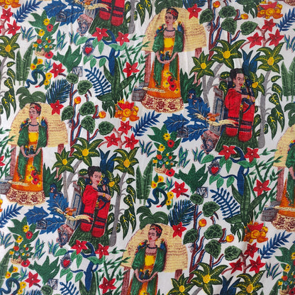 Cotton Velvet Fabric for Upholstery / DIY/ Dresses - Frida Kahlo White