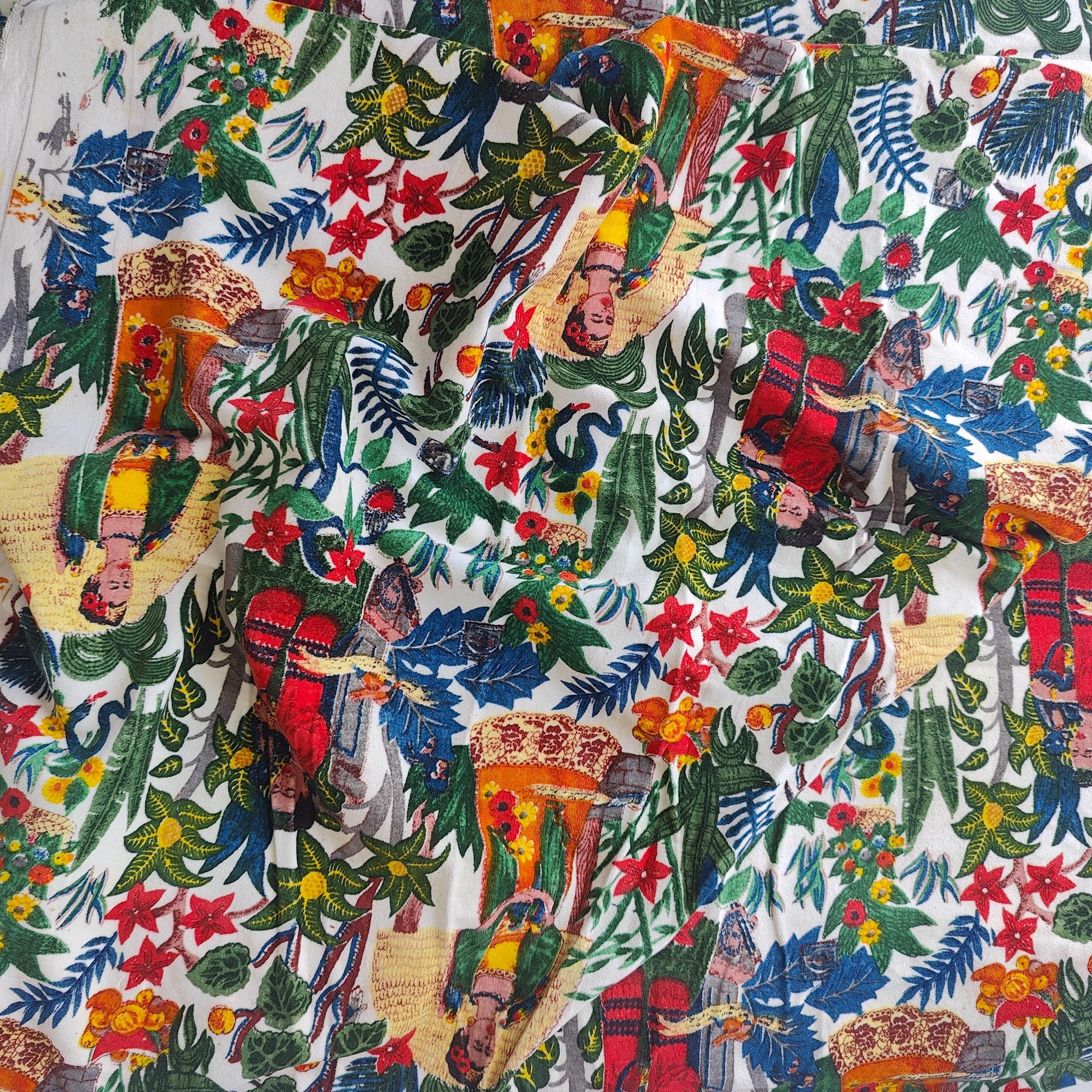 Cotton Velvet Fabric for Upholstery / DIY/ Dresses - Frida Kahlo White