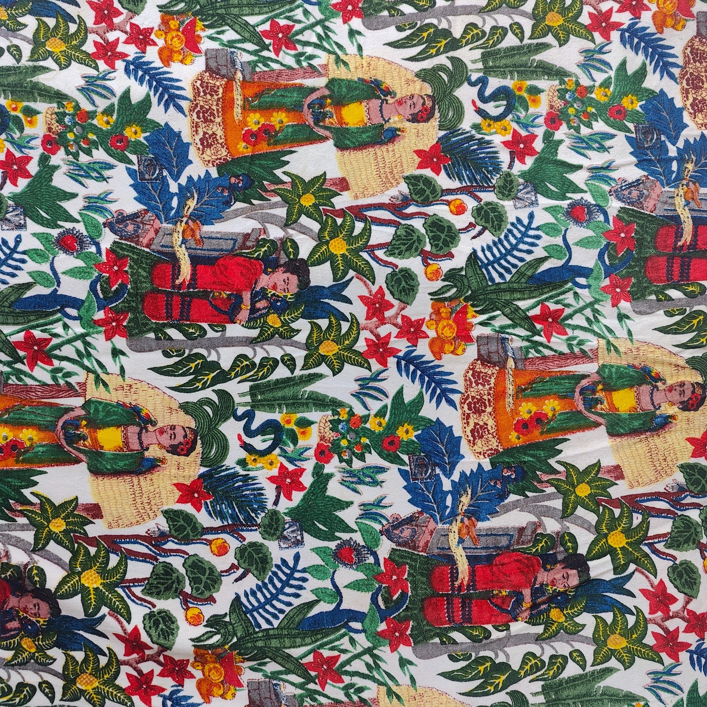 Cotton Velvet Fabric for Upholstery / DIY/ Dresses - Frida Kahlo White