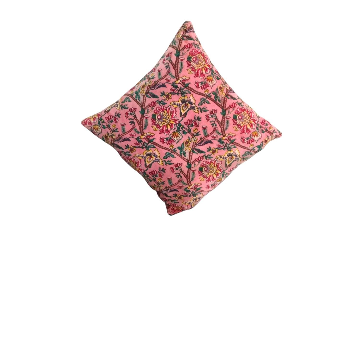 Decorative Floral Throw Pillow Cover, Pink with Botanical Print, Cotton, Square, Indoor Home Decor for Chair, Couch