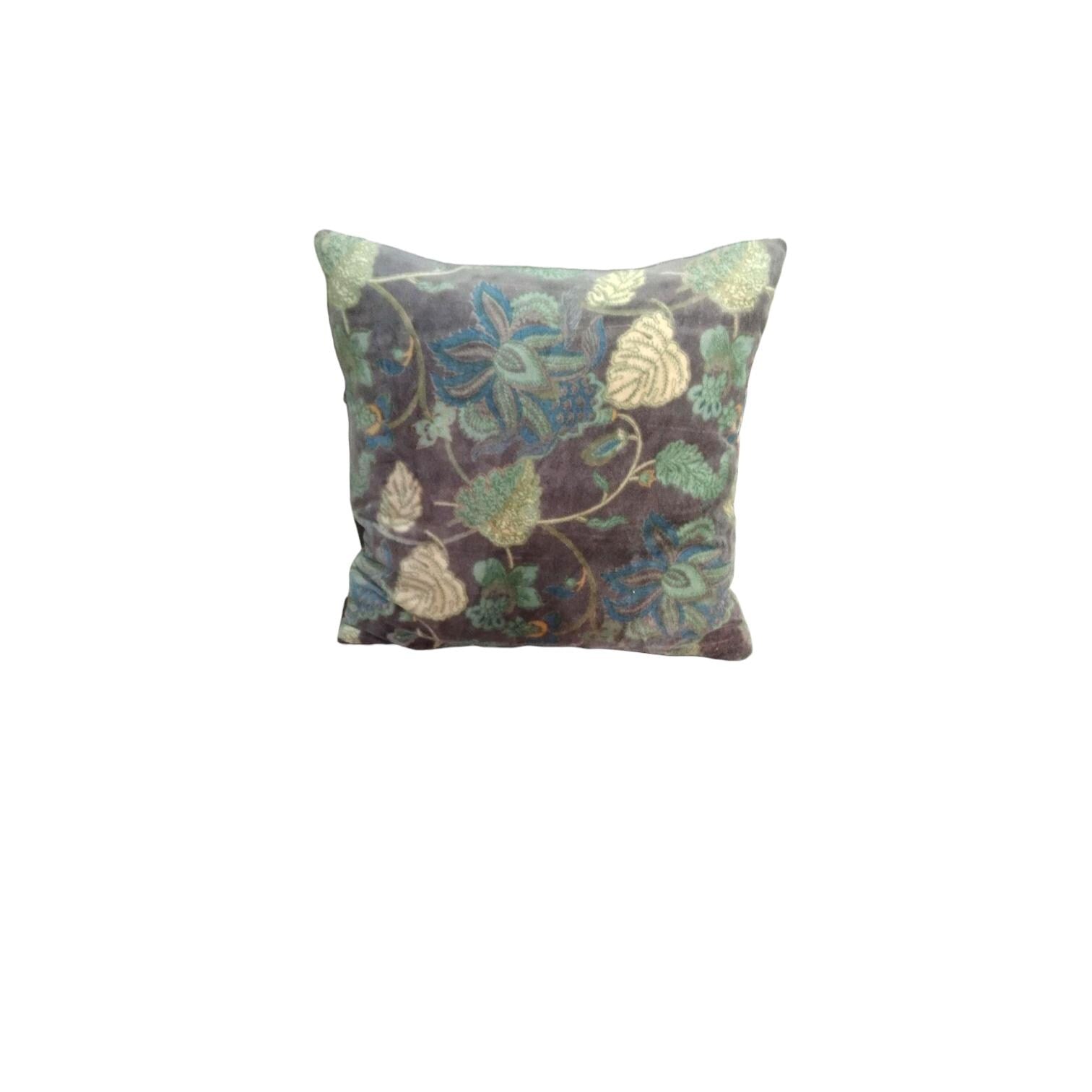 Cotton velvet 18x18 inches printed cushion cover - brown floral