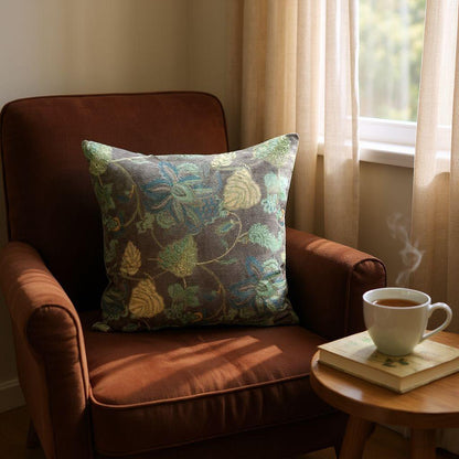 Cotton velvet 18x18 inches printed cushion cover - brown floral