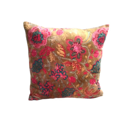Cotton velvet 18x18 inches printed cushion cover - Golden floral