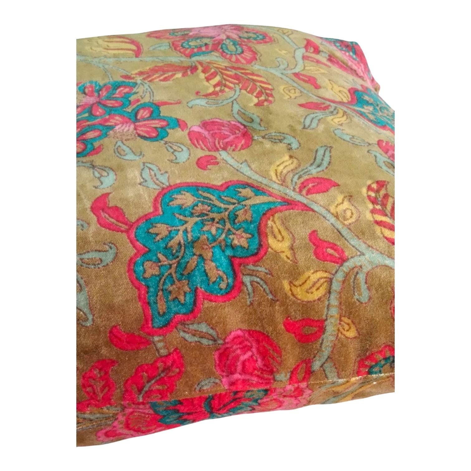 Cotton velvet 18x18 inches printed cushion cover - Golden floral