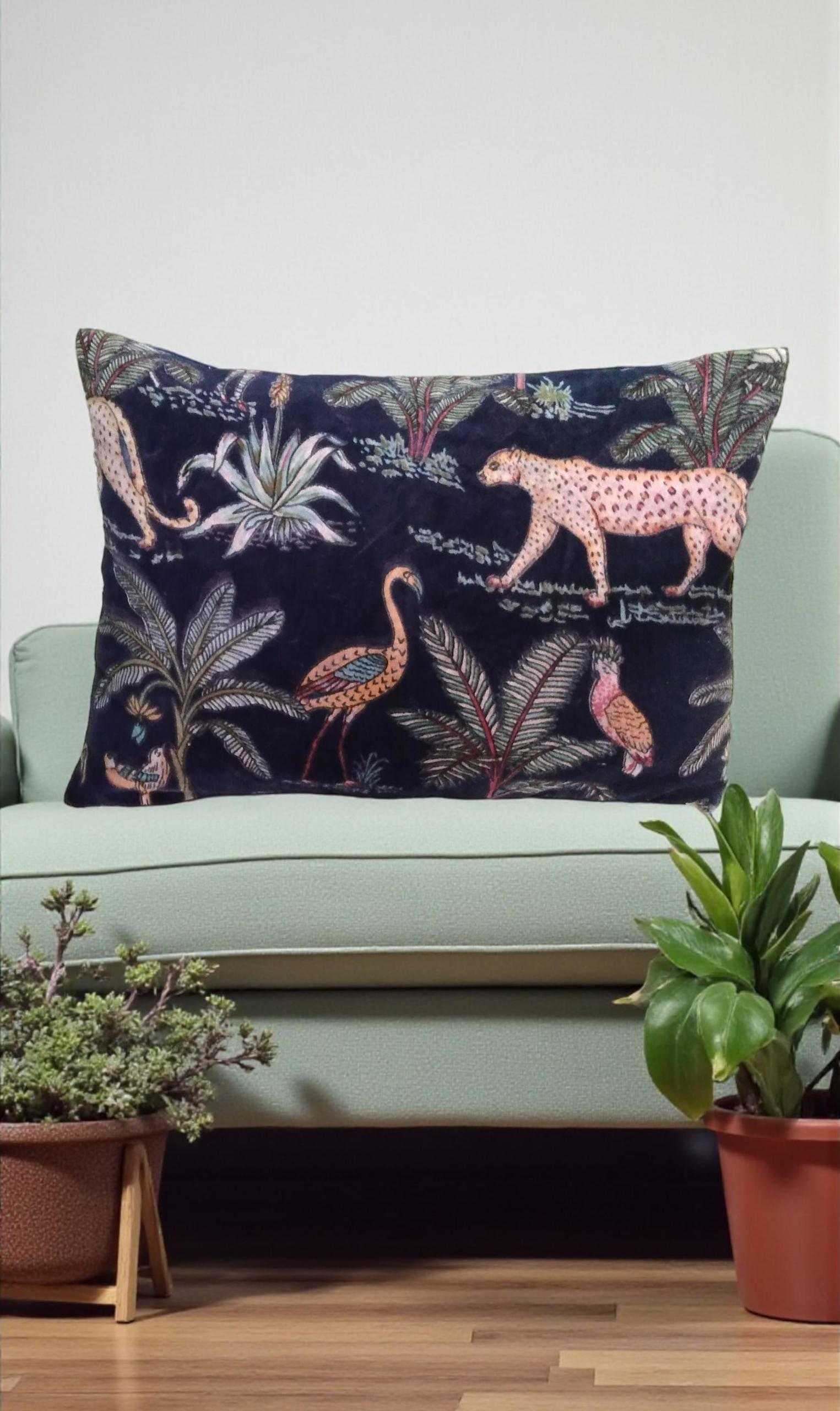 Jungle Velvet Cushion Cover/ Sham cover 30x50 cms