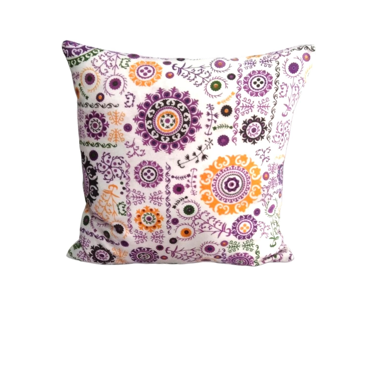 Decorative Throw Pillow Cover, Purple and Orange Floral Pattern, White Background, Modern Boho Style, Square Shape, for Home Decor