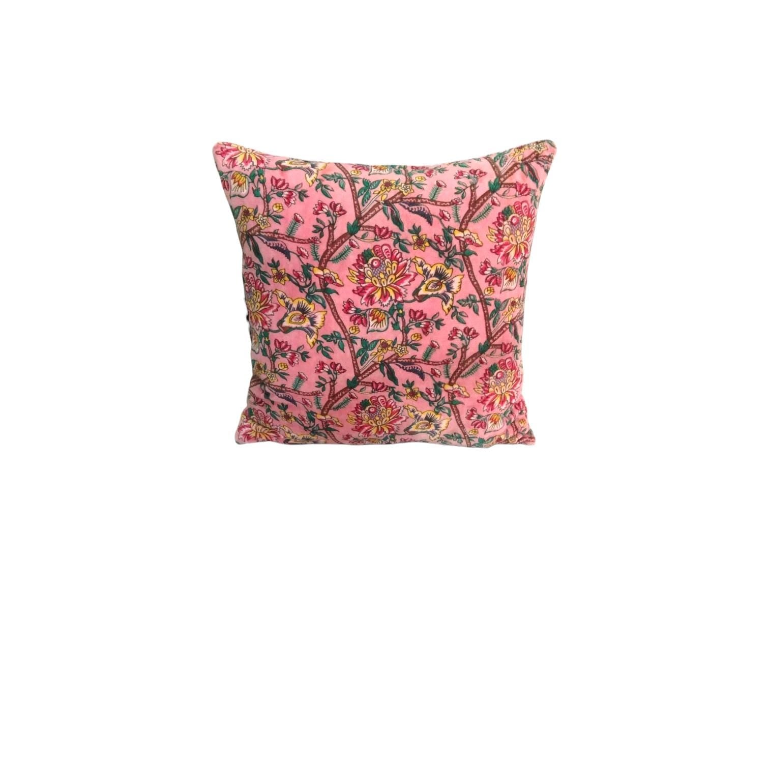 Decorative Floral Throw Pillow Cover, Pink with Botanical Print, Cotton, Square, Indoor Home Decor for Chair, Couch