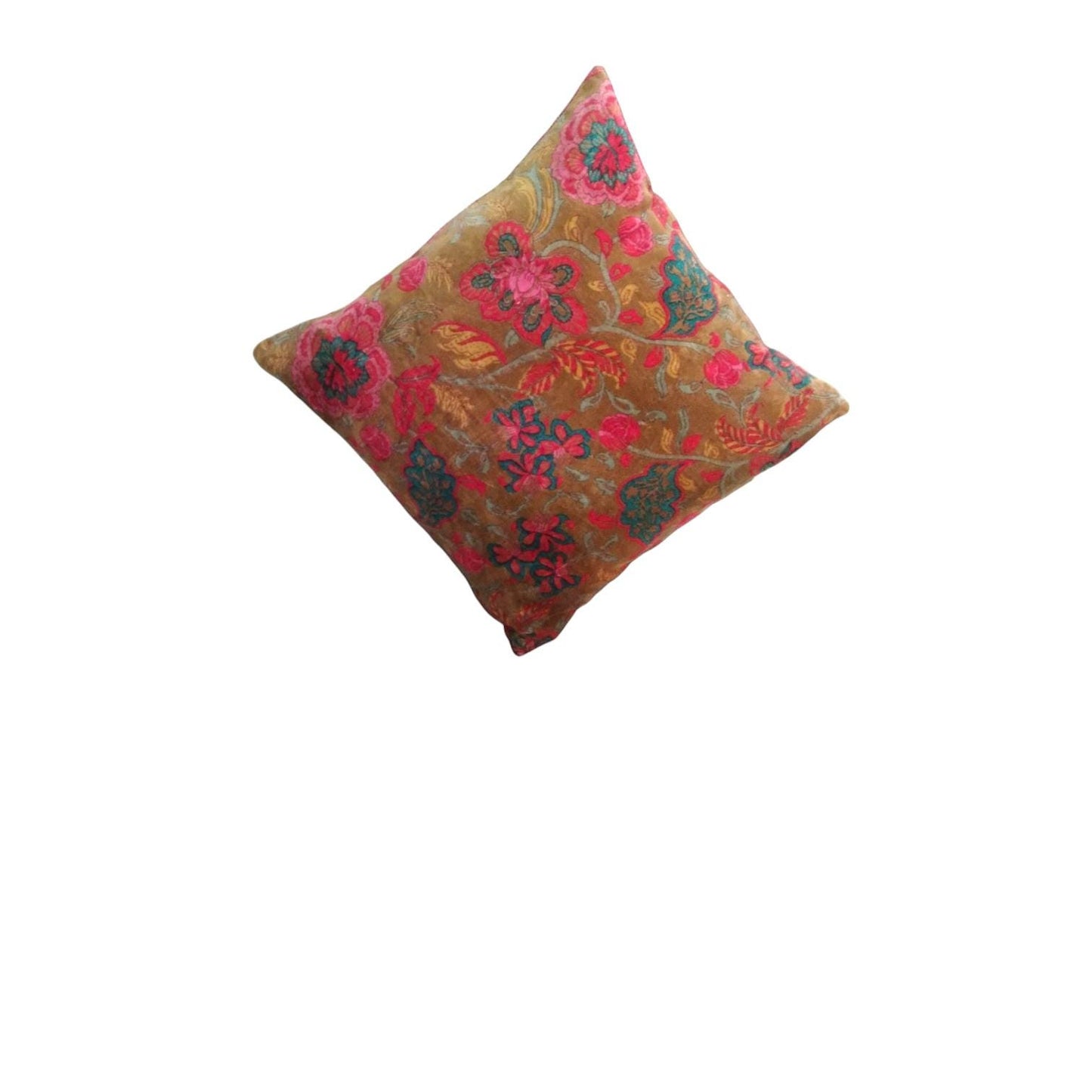 Cotton velvet 18x18 inches printed cushion cover - Golden floral