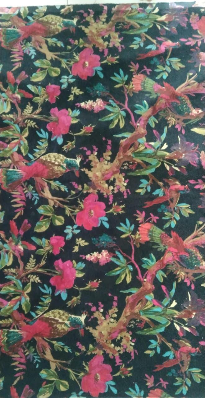 Birds of Paradise Velvet fabric for upholstery- Black