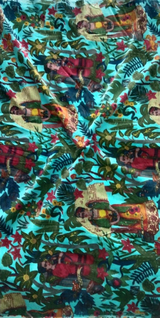 Frida Kahlo Velvet fabric for upholstery-Grey
