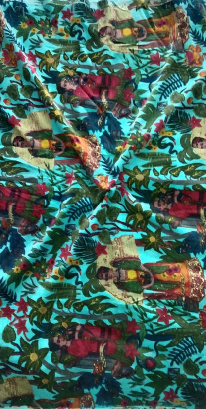 Frida Kahlo Velvet fabric for upholstery-Grey