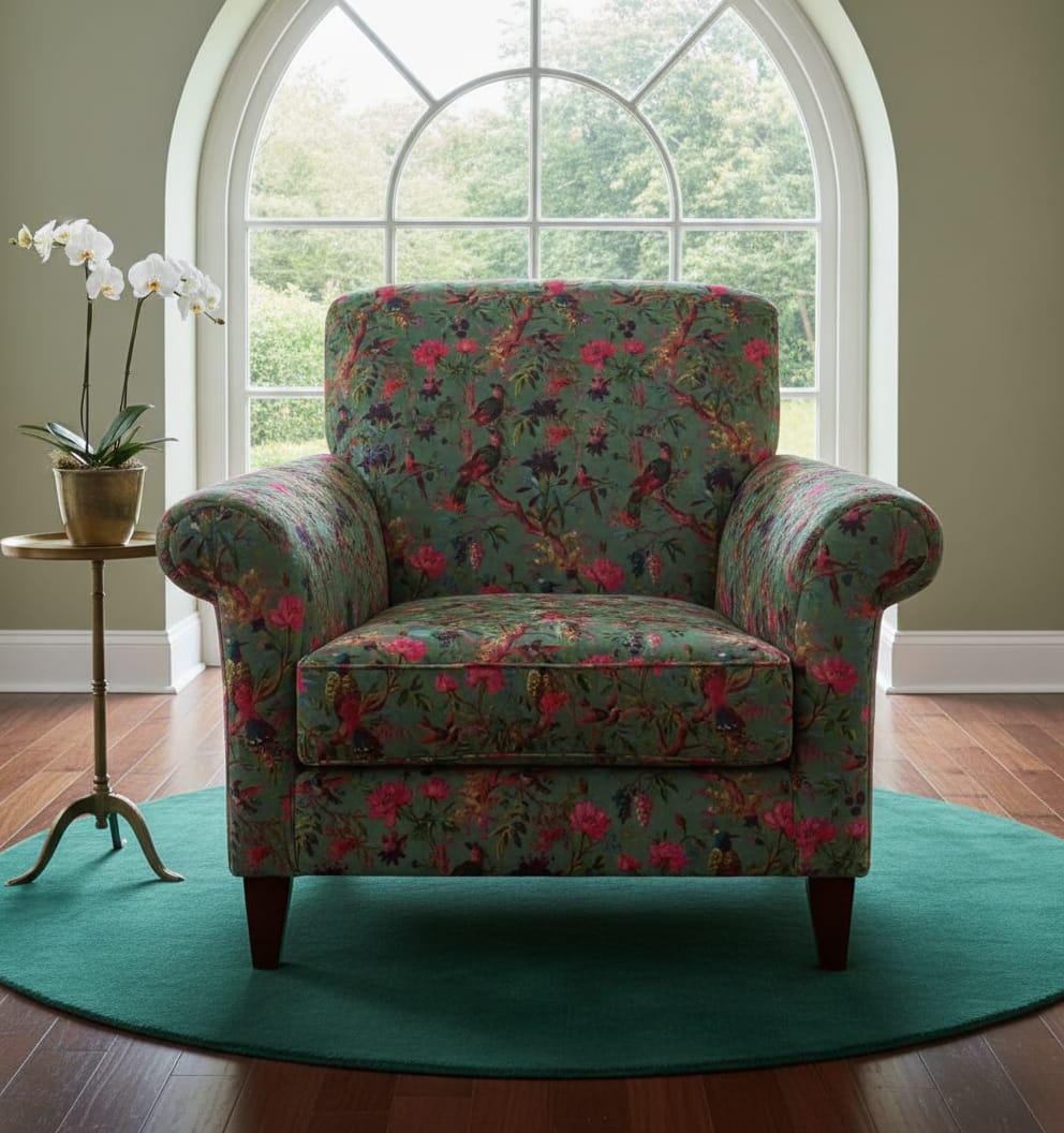 Cotton Velvet Fabric for Upholstery / DIY/ Dresses -Birds of Paradise Green