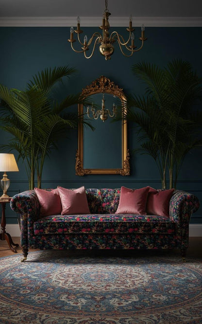 Birds of Paradise Velvet fabric for upholstery-Navy Blue