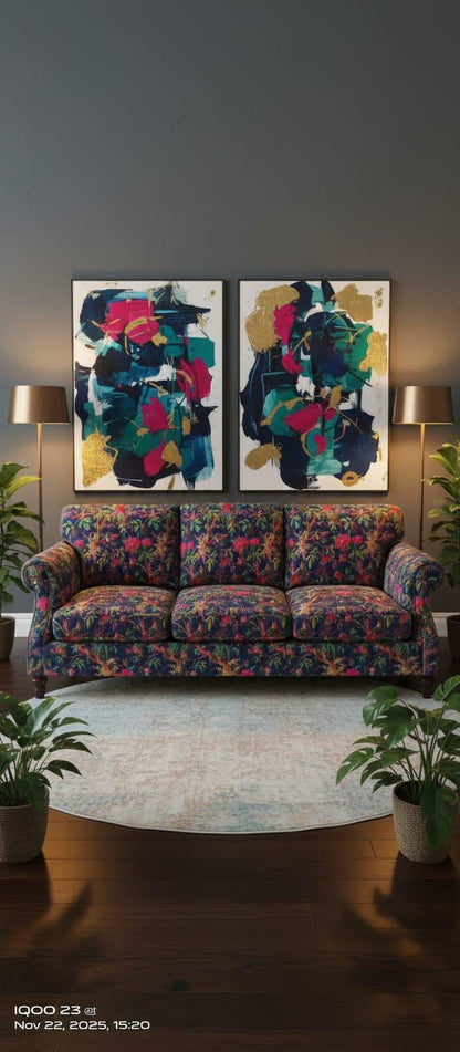 Birds of Paradise Velvet fabric for upholstery-Navy Blue