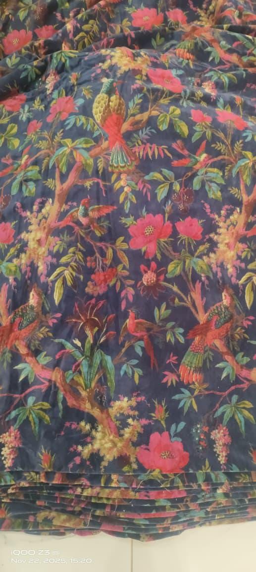 Birds of Paradise Velvet fabric for upholstery-Navy Blue