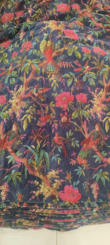 Birds of Paradise Velvet fabric for upholstery-Navy Blue