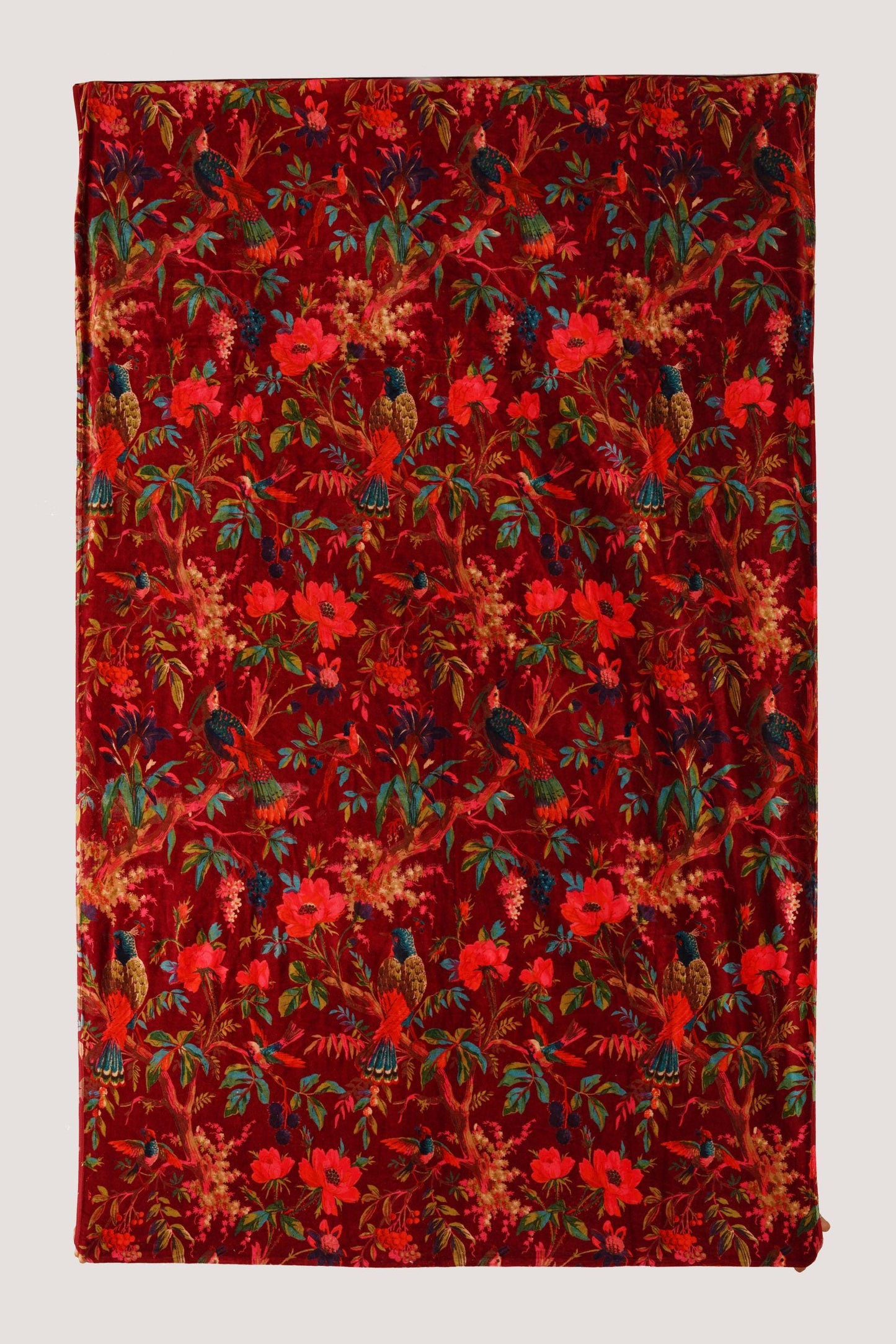 Birds of paradise Maroon cotton velvet upholstery fabric