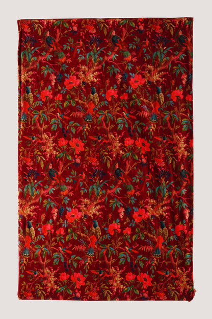 Birds of paradise Maroon cotton velvet upholstery fabric