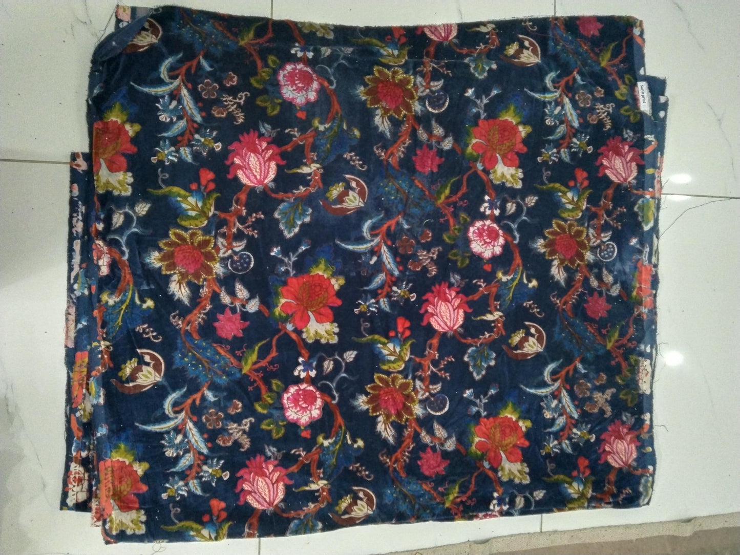 Cotton Velvet Fabric for Upholstery / DIY/ Dresses - Tree of Life Blue