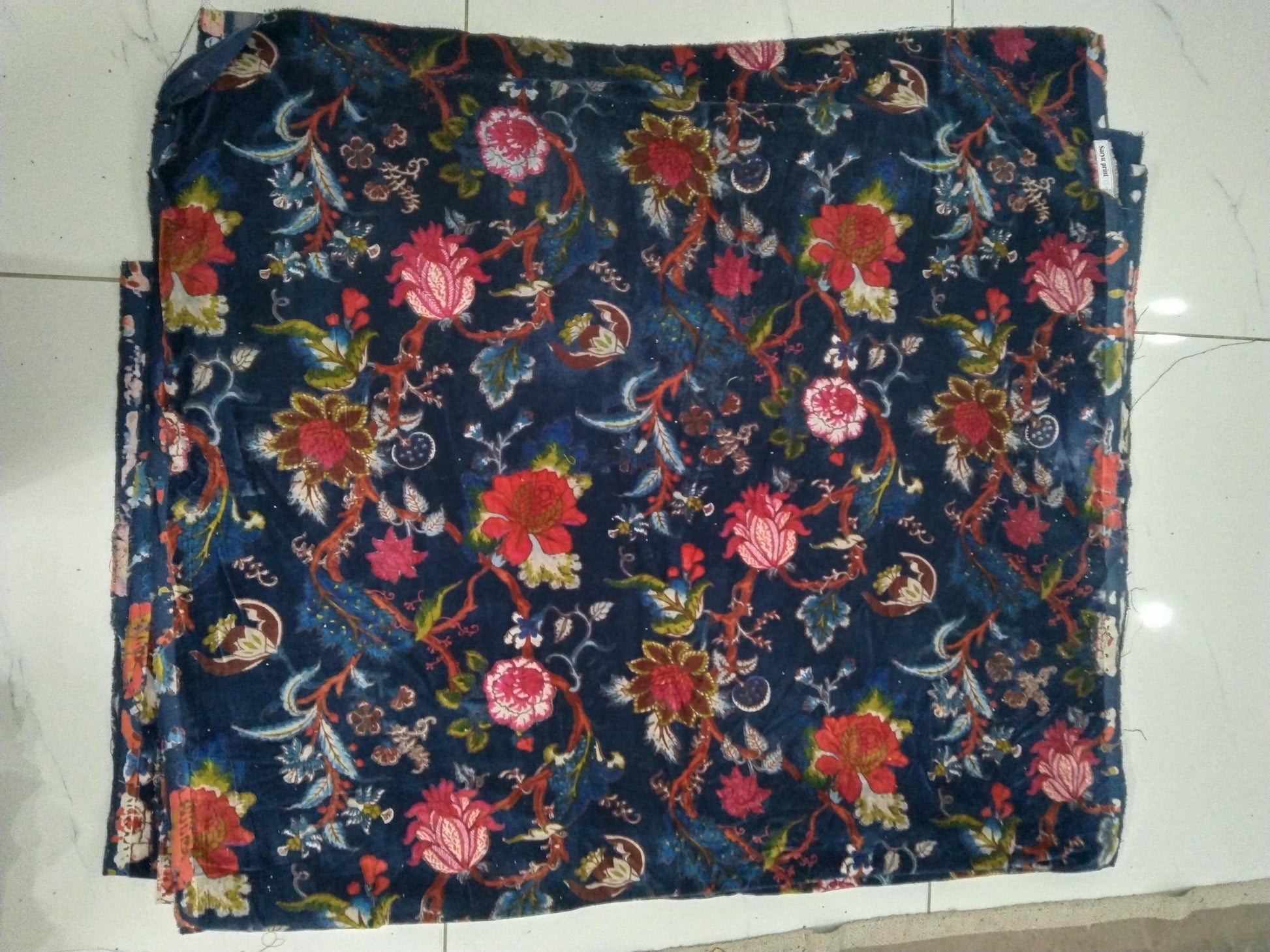 Cotton Velvet Fabric for Upholstery / DIY/ Dresses - Tree of Life Blue