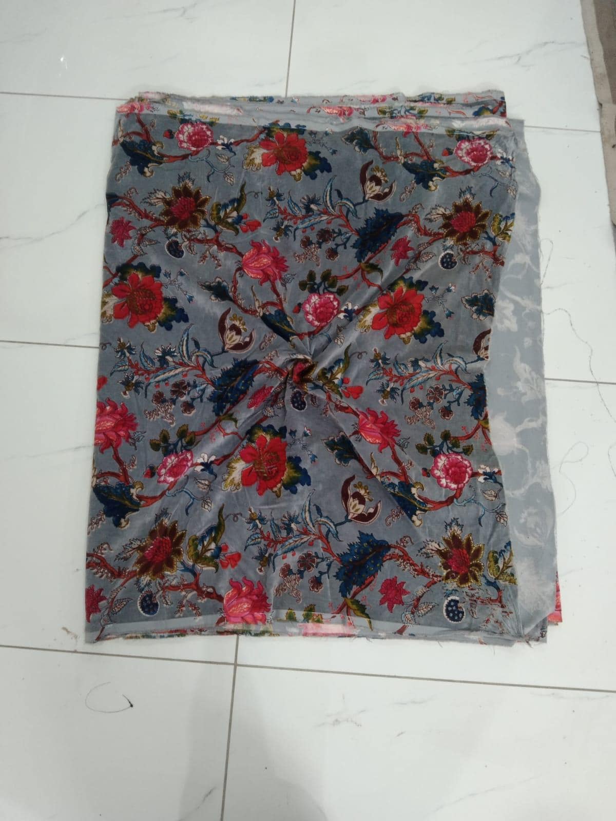 Velvet fabric for upholstery- Tree of life Grey