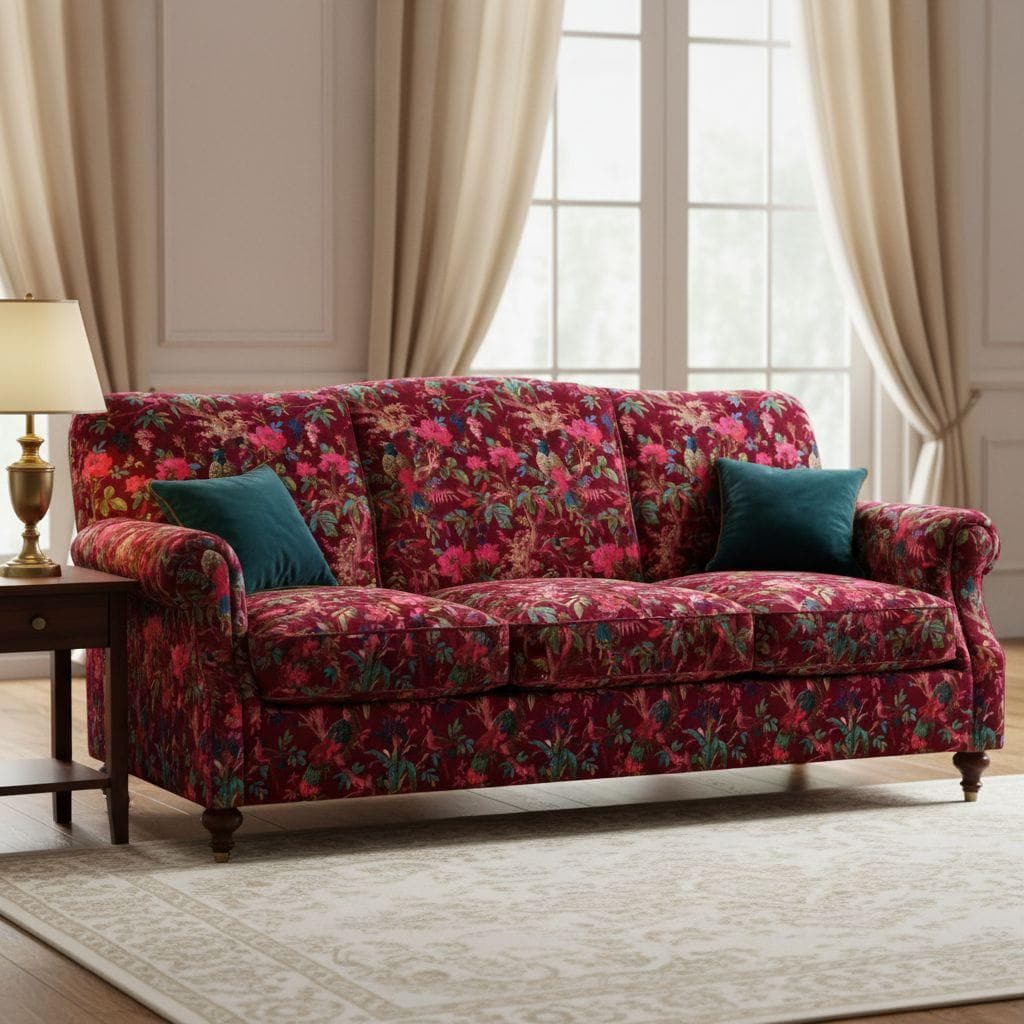 Birds of paradise Maroon cotton velvet upholstery fabric