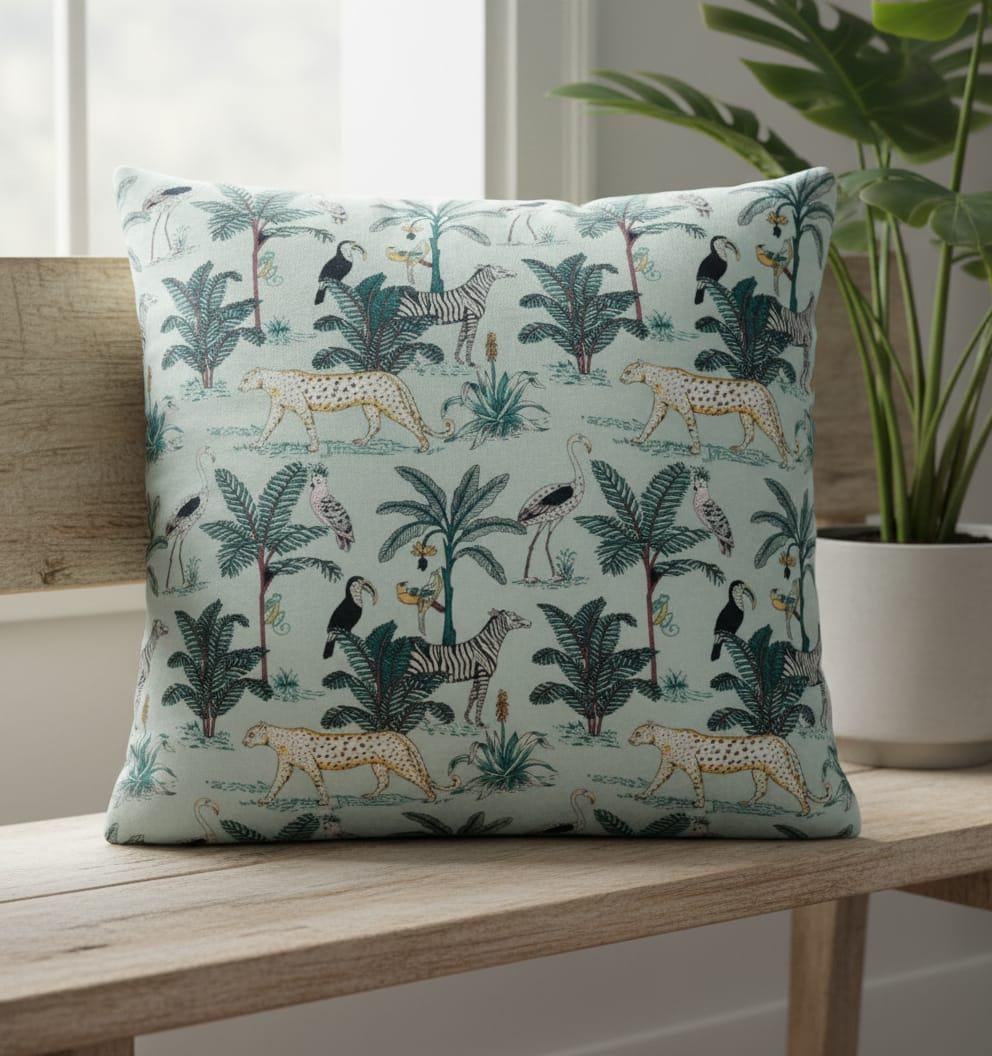 limited time holiday sale Jungle Velvet Cushion Cover- Aqua