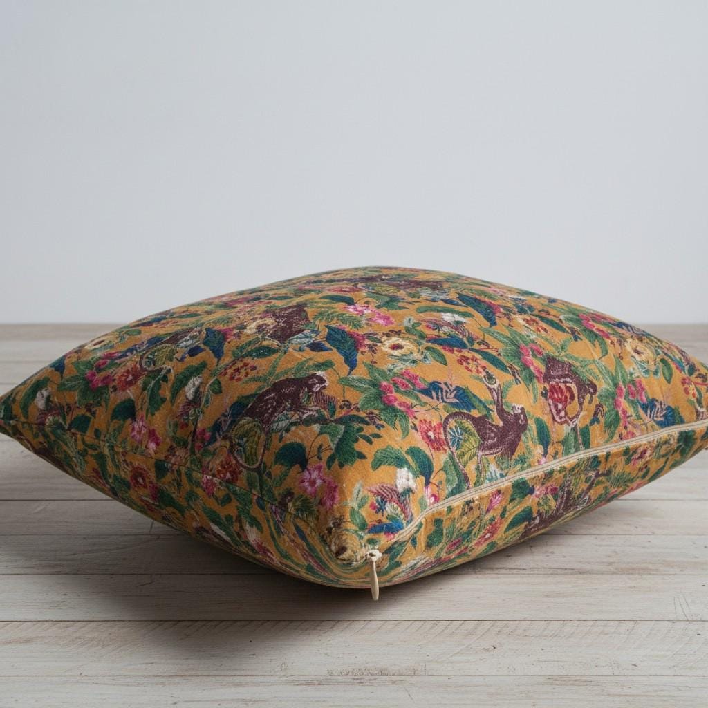 limited time holiday sale Monkey Velvet Cushion Cover- Mustard both sides print