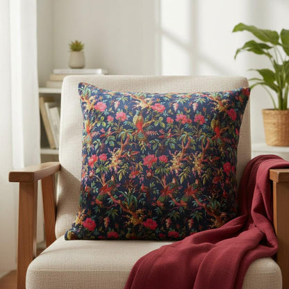 limited time holiday sale Birds of Paradise Velvet Cushion Cover- Navy Blue OFMD