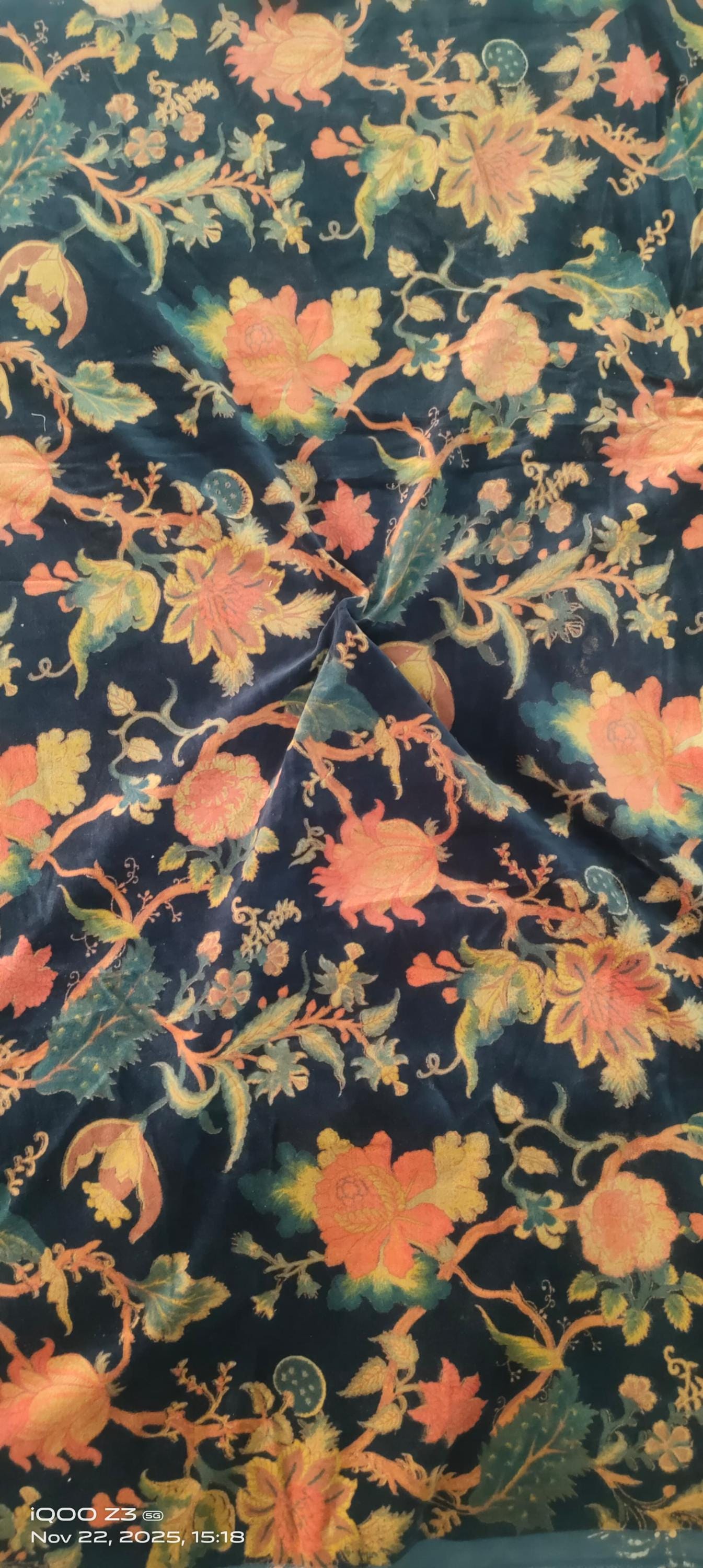 Cotton Velvet Fabric for Upholstery / DIY/ Dresses - Tree of Life Greenish Blue