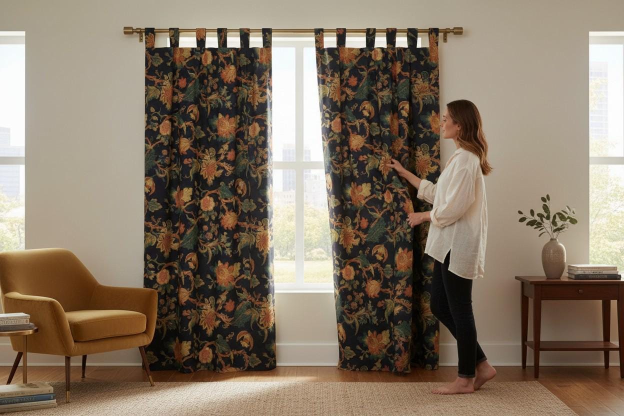 limited time holiday sale Pair of Tree of Life Velvet Curtain- Greenish Blue